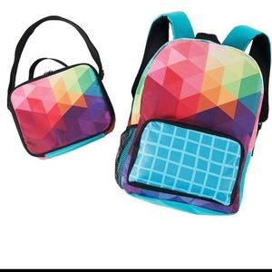 Multicolor back pack and lunch bag